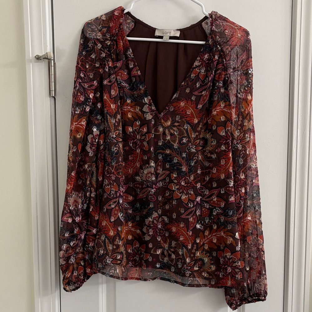 LOFT Multicolor Floral Sheer Blouse